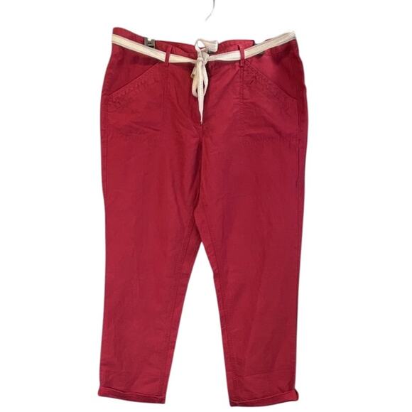 Ann Taylor Loft Womens 14 Redwine Linen Blend Coastal Cool Lagen Belt Pants - Picture 1 of 6